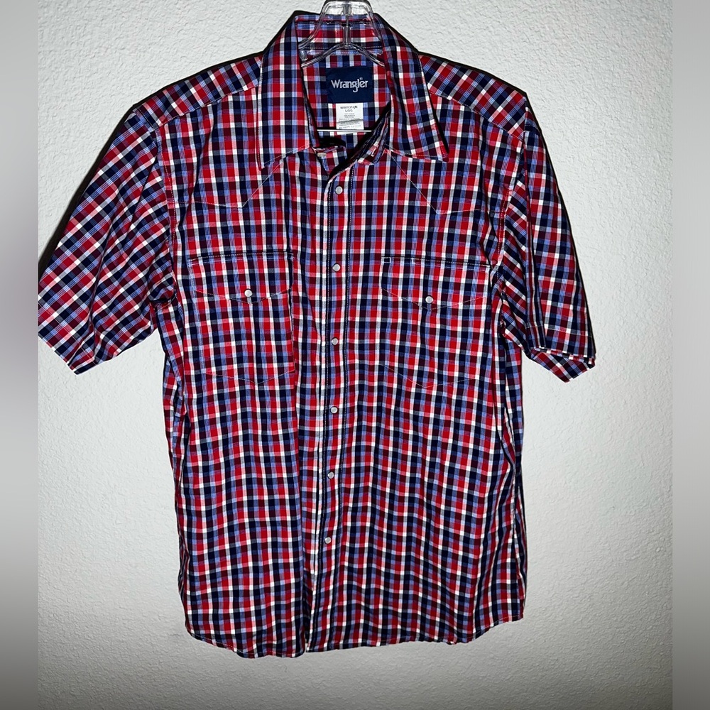Wrangler Pearl Snap Shirt Adult L Plaid Short Sleeve Western Cowboy